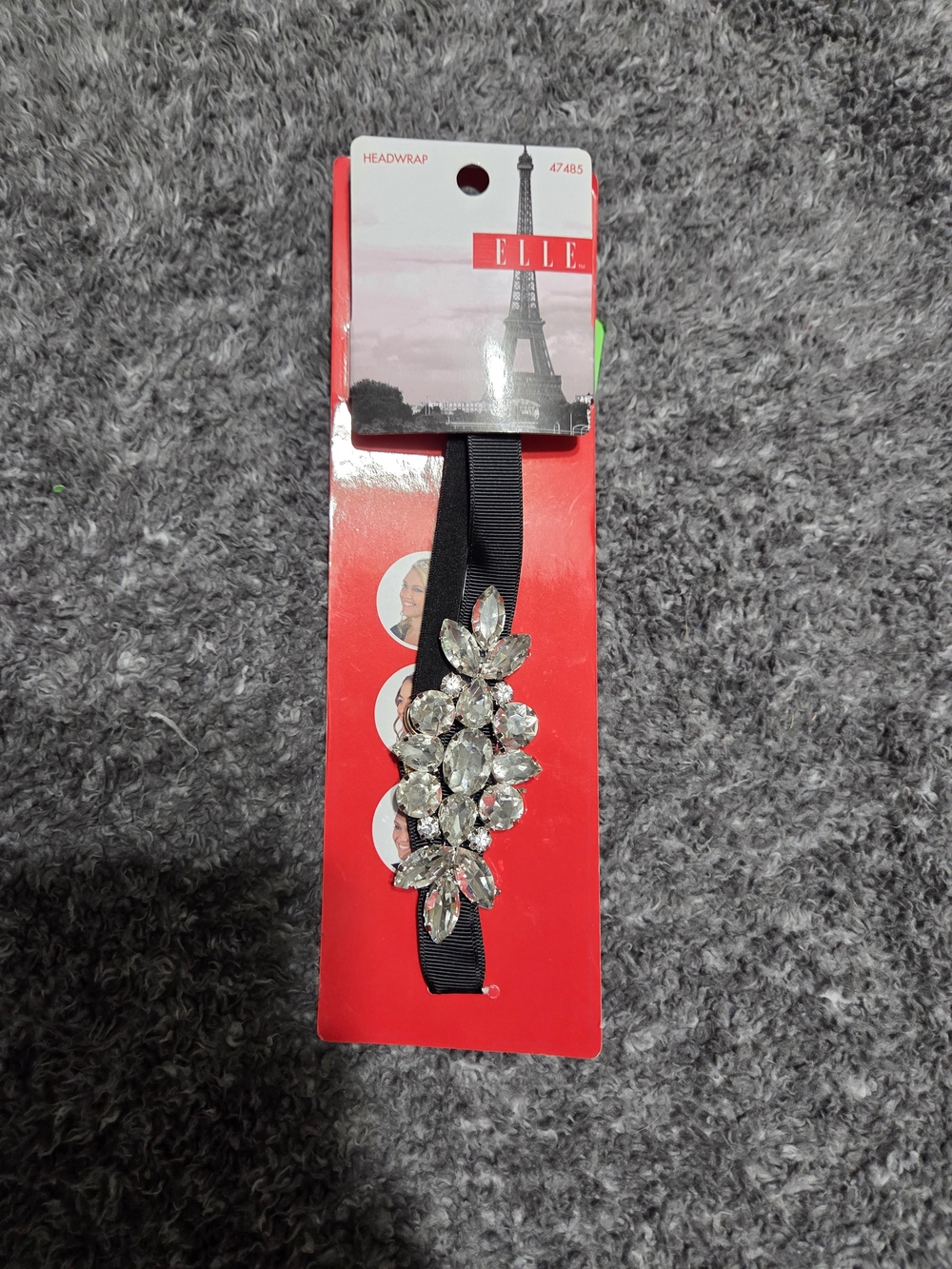 Elle Black Headband with Clear Crystal Cluster